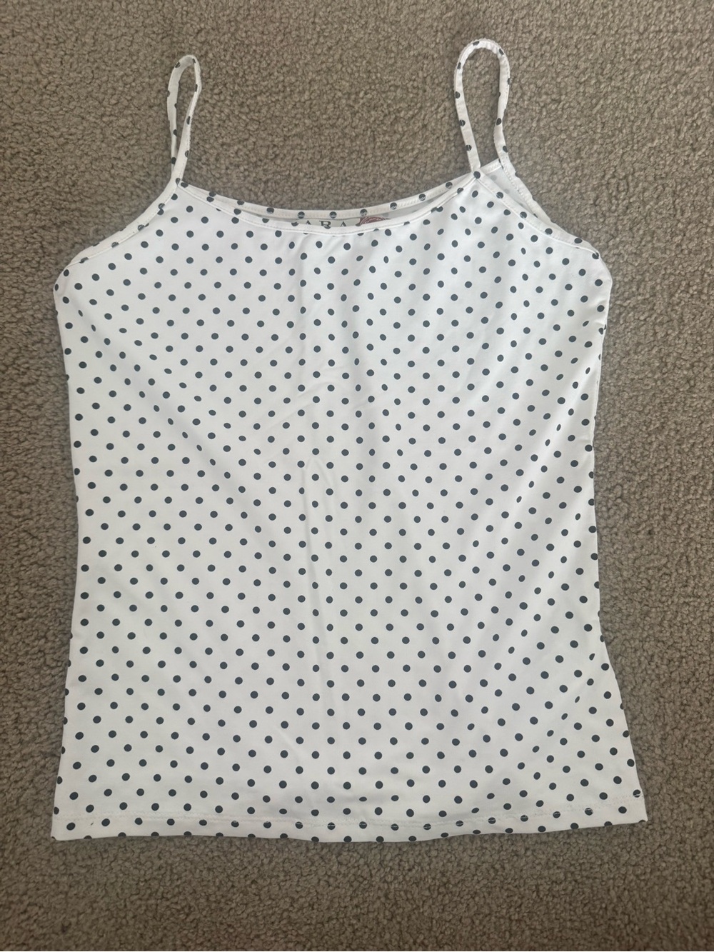 Zara White Camisole with Navy Polka Dots